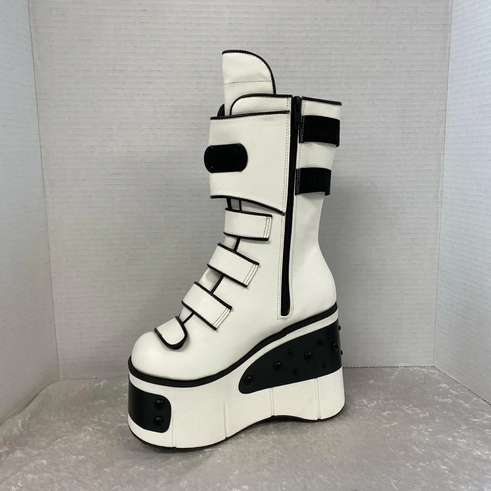 Demonia Kera 108 White Vegan Leather Platform Boot - Picture 3 of 4